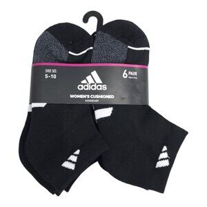 Adidas Womens Cushioned Low-Cut Socks 6 Pair Aeroready Size 5-10 Black Gray